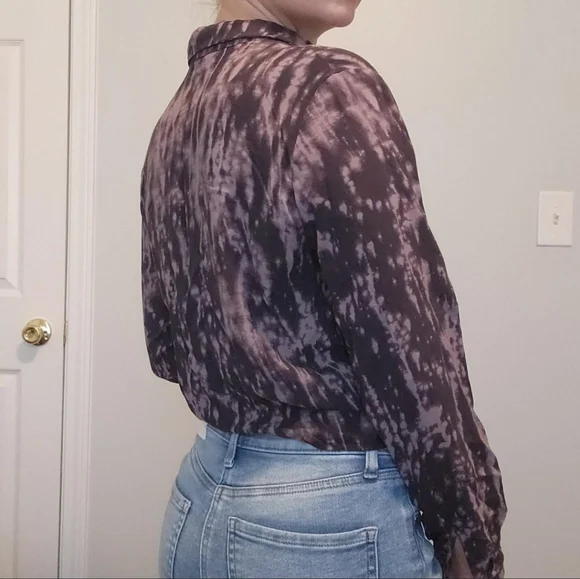 Cute Purple and Black Tie Dye Blouse - Picture 3 of 4